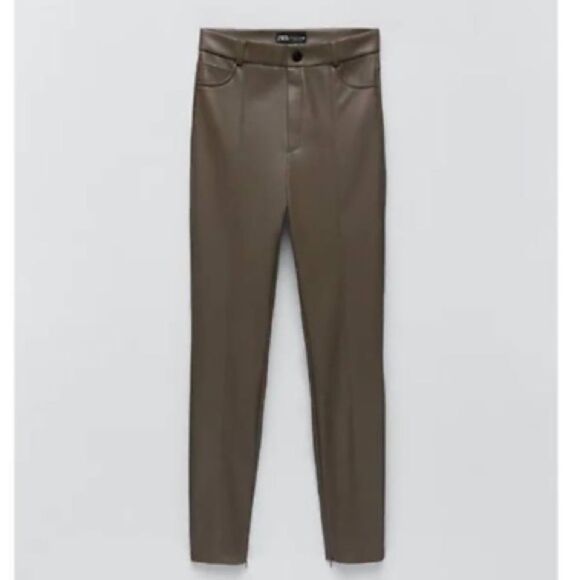 Zara Taupe faux leather high waist leggings - Picture 1 of 2